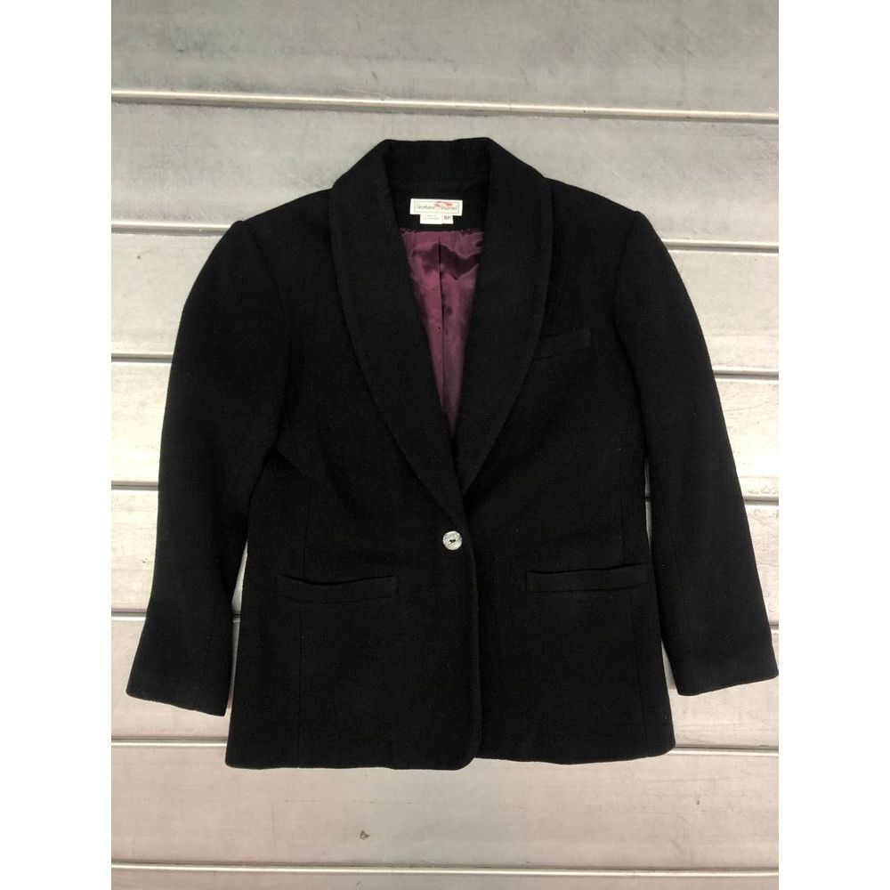 Vintage Stephanie Andrews Jacket Blazer Womens 8P Black Wool One Button Lined